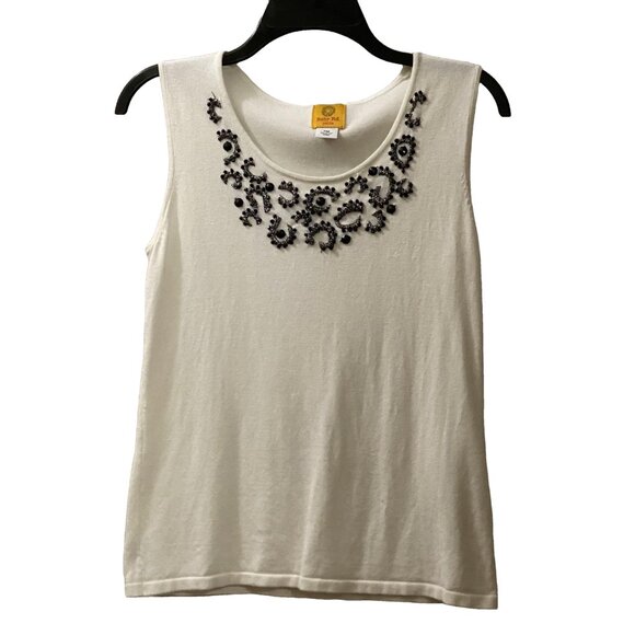 RUBY RD Petite Beaded Embroidered Sleeveless Tank Top PM - Picture 8 of 9